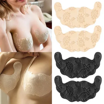 

Women Self Adhesive Strapless Front Closur Blackless Solid Bra Lace Stick Gel Push Up Women's Underwear Invisible Bra Big Size