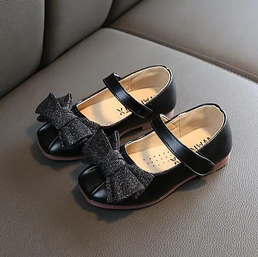 Kids Dress Wedding Shoes Girls Casual Sneakers Children Shoes Autumn Girls Princess Leather Shoes Bow Sequins Flat