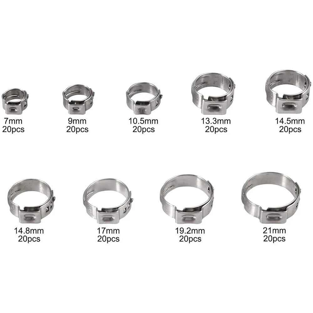 Ear clamp and 180-piece stainless steel hose clamp 5.8-21mm single ear stepless hose classification clamping tool kit hose clamps hose clamp tool