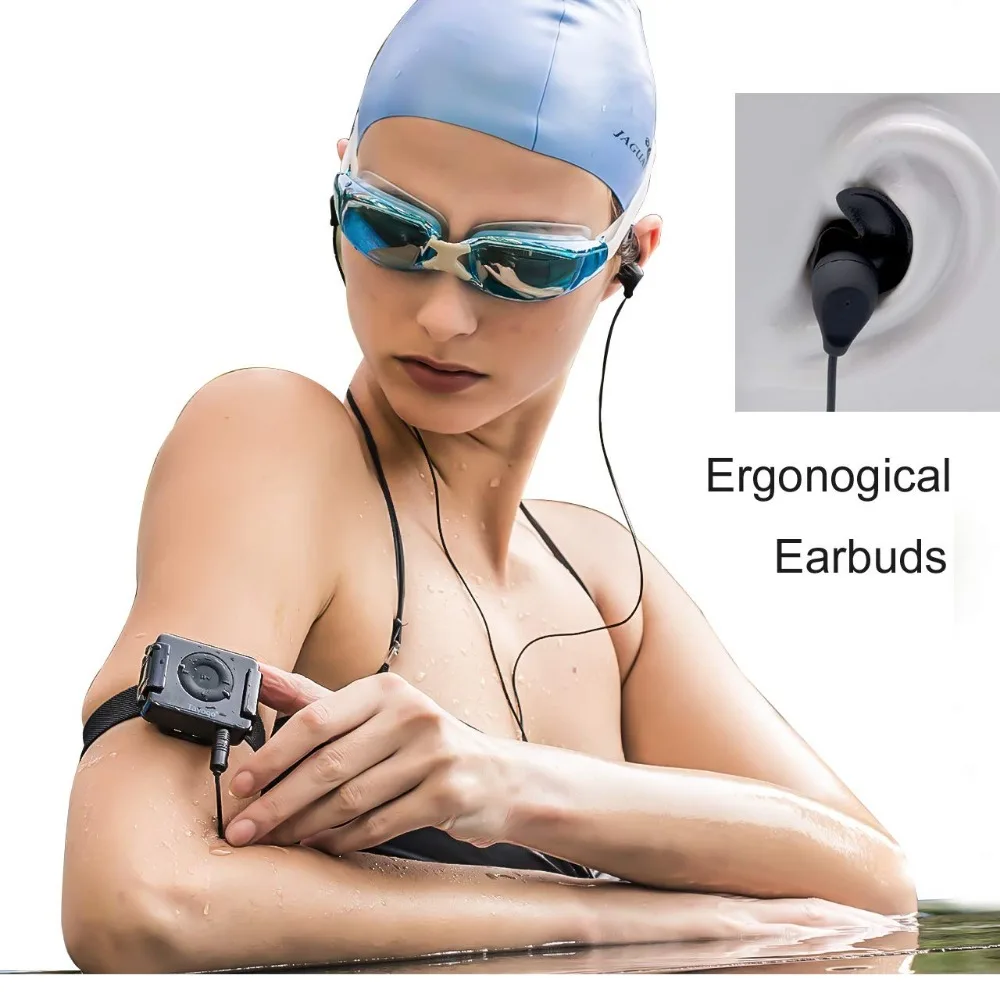 Tayogo IPX8 водонепроницаемый плавательный MP3-плеер гарнитура музыкальный плеер с слотом для карт с функцией перемешивания с наушником для плавания