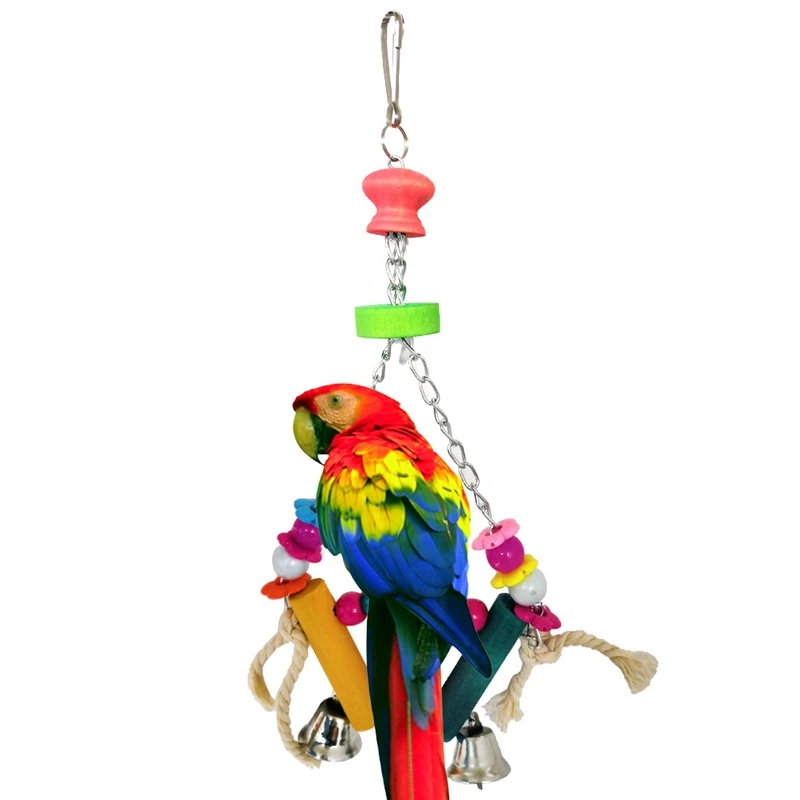 

Nature Wooden Pet Birds Ladder Toy Colorful Parrot Climbing Playing Ladder Chewing Hanging Rope Bell Cage Swing Decorations