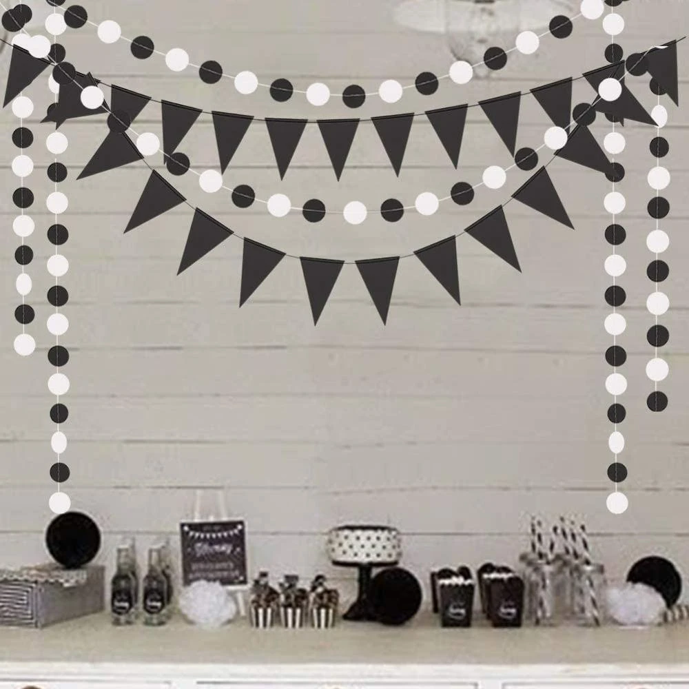 Guirlandes De Fanions En Papier Cercle De Fete A Theme Blanc Et Noir Drapeaux De Fete D Anniversaire De Remise De Diplome Decoration Murale Suspendue D Araignee D Halloween Aliexpress