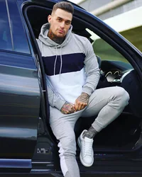 Combinaison de sport deux pièces pour hommes, nouvelle tendance 2022, pull d'épissure, pantalon Slim 