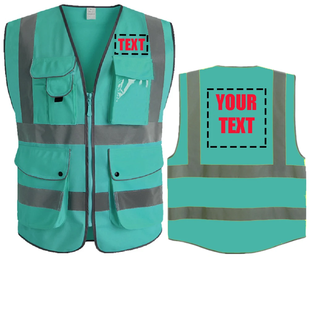 Your Text Reflective Safety Vest Hi Visibility Personalized Construction Work Security Uniform ANSI Class 2