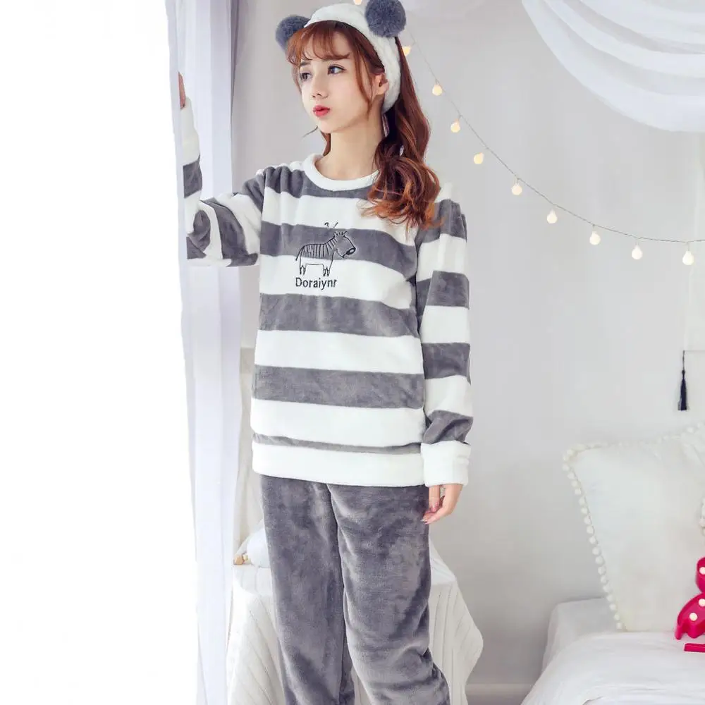 Женская Коралловая Милая мультяшная одежда для сна комплект из рубашки с длинным