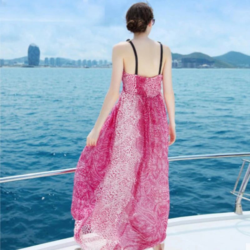 Шелковое платье женское элегантное пляжное платье шелковое Модное Длинное Платье с принтом женская одежда высокого качества Горячая