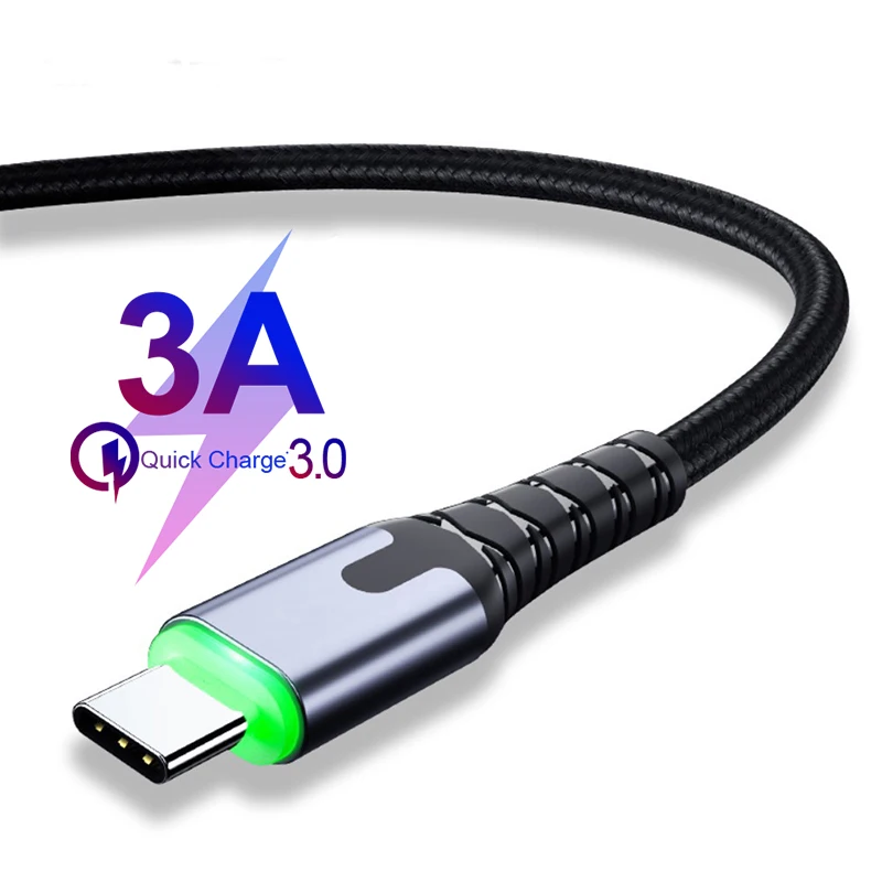 Светодиодный Тип usb C кабель 0,5/1/2 м кабель для быстрой зарядки Шнур кабель с разъемом usb-c для Redmi K20 samsung Oneplus 7 Pro мобильного телефона USB-C Зарядное устройство