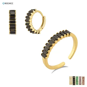 

Kikichicc 925 Sterling Silver 5 Colors Square Zircon CZ Resizable Rings Circle Piercing Ohrringe Pendiente Jewelry Set For Women