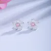 Silver 925 Jewelry Sterling Silver Earrings Cherry Blossom Inlaid Pink Zircon Ear Studs Simple and Popular Earrings for Women ► Photo 3/6