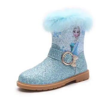 

Disney Winter Girls Boots Students Velvet Elsa Princess Leather Boots Crystal Little Big Kids Warm Shoes Children Snow Boots