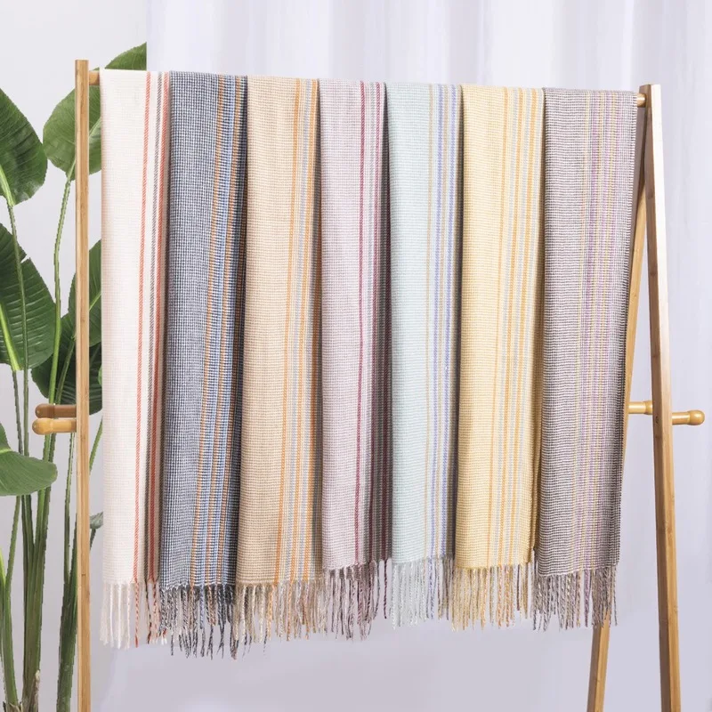 Autumn and winter new blanket scarf imitation cashmere boys and girls bib classic models long warm tassel striped scarf women