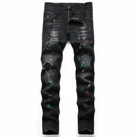 2022 High Quality Men Casual Black Jeans Paint Slim Straight Hole Biker Jeans Autumn Jean Homme Male Denim Pants Plus Size 42 1