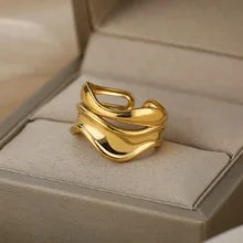 

Glossy Wide Open Rings for Women Stainless Steel Gold Silver Color Vintage Ring Geometric Minimalist Jewelry Couple Gift anillos