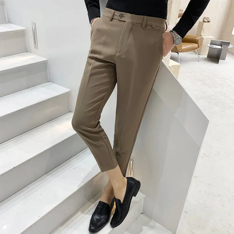 

Suit Pants Men's Slim Fashion Solid Color Business Casual Pants Social Men Dress Pants Streetwear British Style Trousers Mens