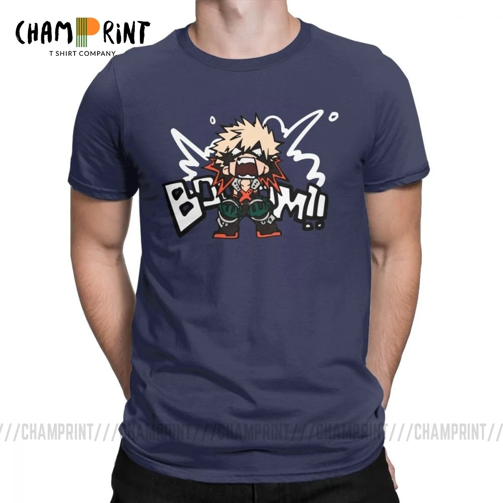 My Hero Academia Katsuki Bakugo Booom T-Shirts for Men Short Sleeve Funny Tees Crewneck Cotton Tops Printing T Shirts |
