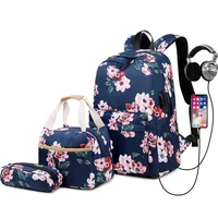 New School Backpack Set Waterproof Nylon Teen Girls Bookbags 15 inches Laptop Backpack Kids Lunch Tote Bag Clutch Purse 1