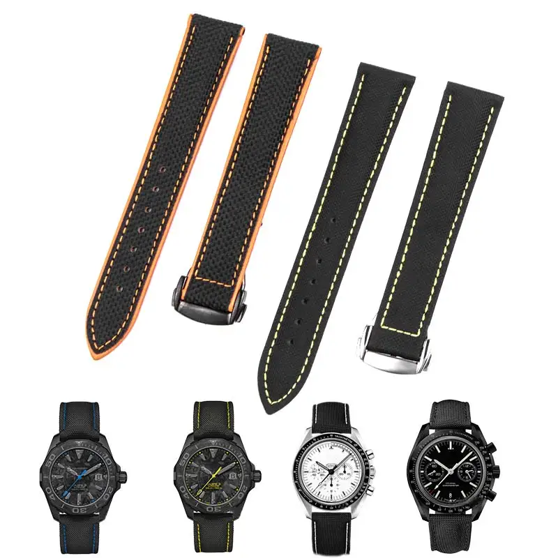 Najtaniej 19 20mm 21 22mm 23mm nylonowe skórzane płótno Watchband dla Omega pasek zegarka dla obywatela dla Carrera dla IWC bransoletki akcesoria