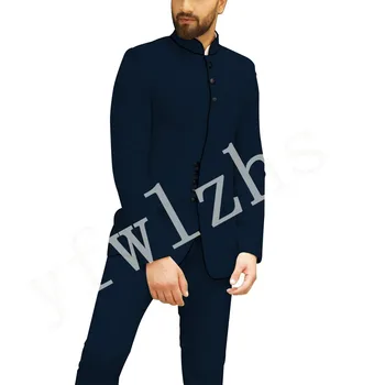 

New Arrival Handsome Groomsmen Mandarin Lapel Groom Tuxedos Men Suits Wedding/Prom Best Man Blazer ( Jacket+Pants) B71