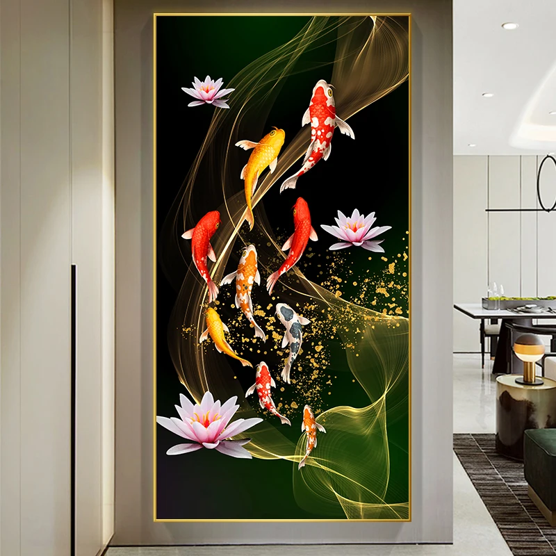 Настенная картина HD печать китайская абстрактная с изображением рыбы девять кои