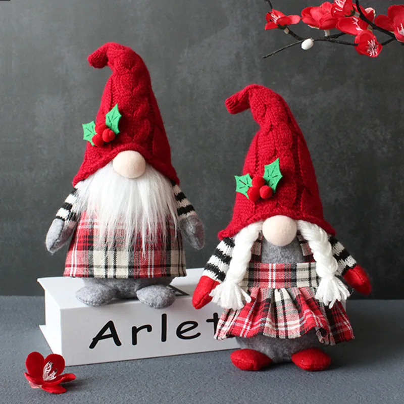 

Cute Braid Faceless Doll, Plaid Ribbon Hat, Forest Old Man Doll, Home Plush, Desktop Decoration