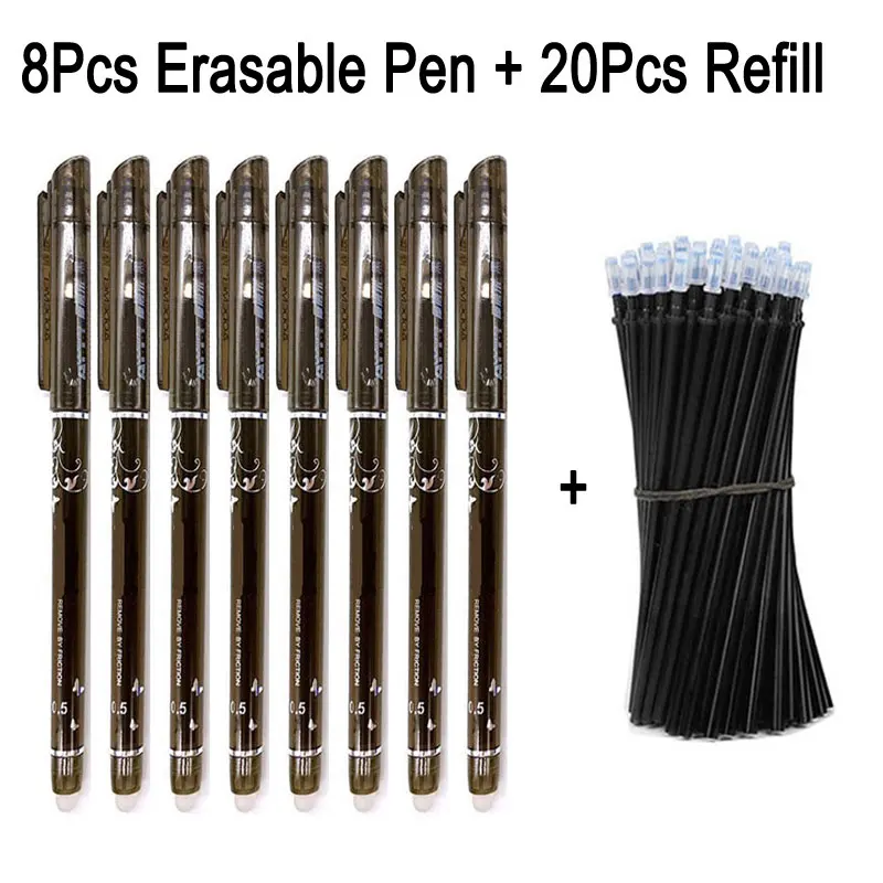 8 black pen 20ink DELVTCH 8+ 20 шт/набор стираемые гелевые ручки синие чернила 0,5 мм стирающиеся ручки стержни для школы офисные ручки канцелярские инструменты - Цвет: 8 black pen 20ink