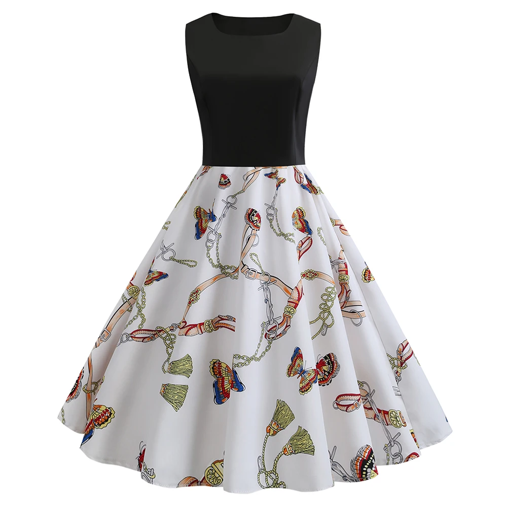 

Vintage Mini Dress Casual Formal Women Evening Party Dresses Vogue None Sleeve Ceremony O Neck Female Summer Spring Sexy vestido