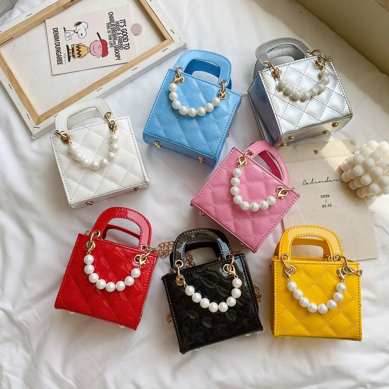 

Elegant Female Pearl Small Tote bag 2020 Summer New Quality PU Leather Women's Designer Handbag Lattice Shoulder Messenger bags