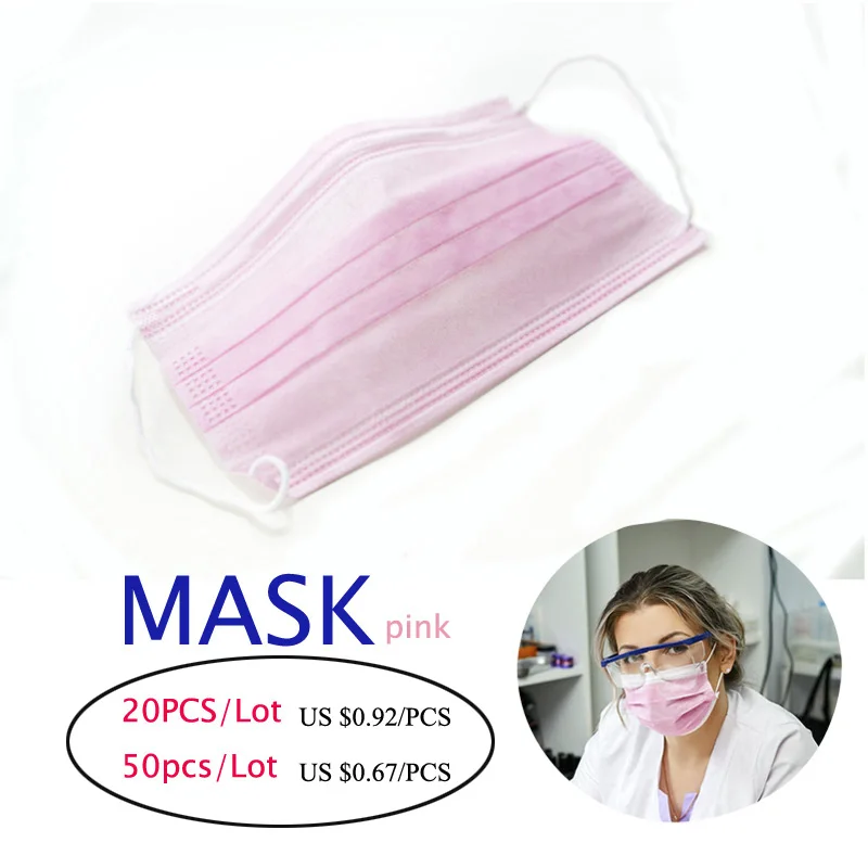 

20PCS 50PCS UNDOMIEL New Pink Reusable Mask Disposable Anti-Allergy Sanitary Surgical Mask Protection Deep Protection