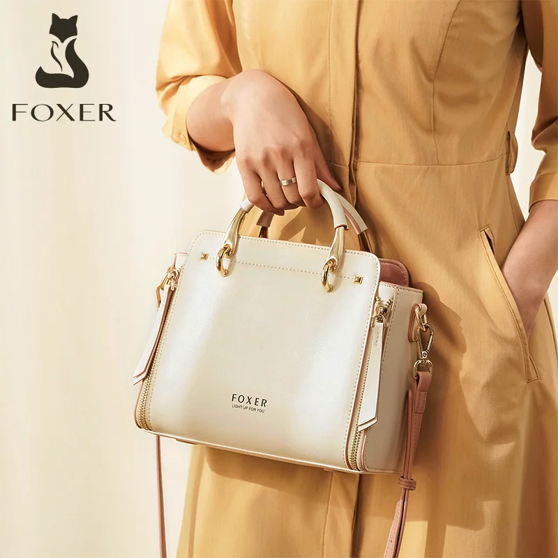 FOXER Women Top Handle Tote Purse Leather Satchel Handbag Shoulder Bag for Ladies
