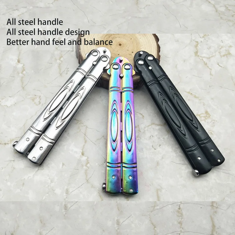 Красочный нож из нержавеющей стали тренировочный с бабочками тупой инструмент