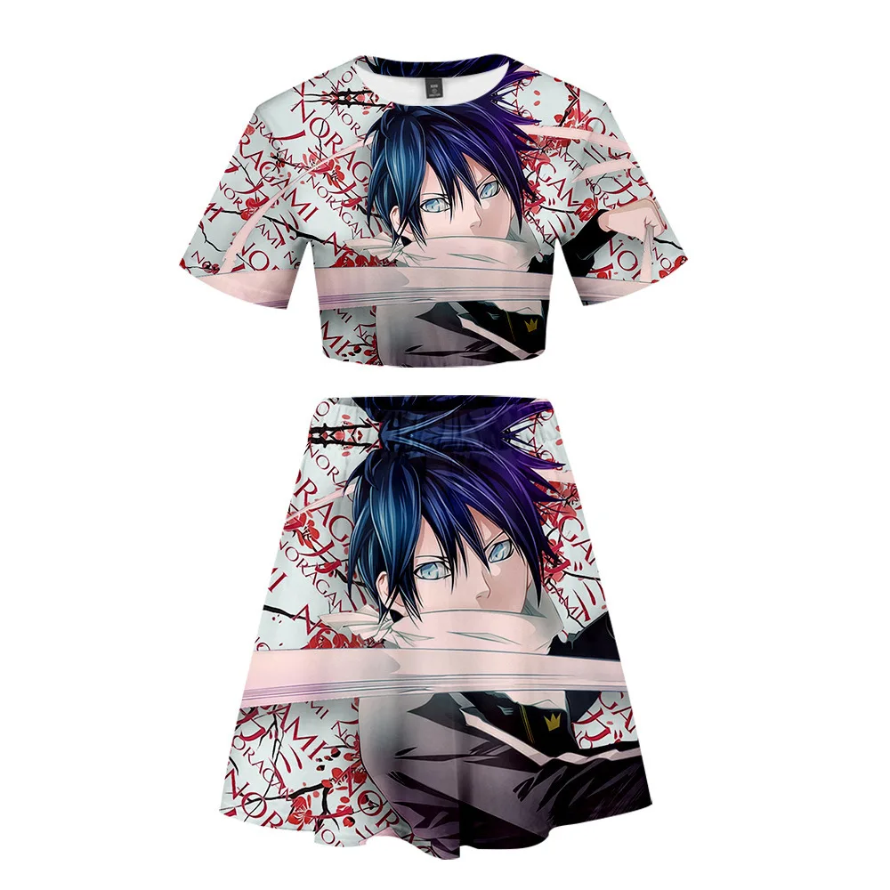 Japan Anime Noragami 3D Print Summer Two Piece Set Women Crop Top and Skirts Outfits Yato Iki Hiyori Yukine Cosplay Costume |