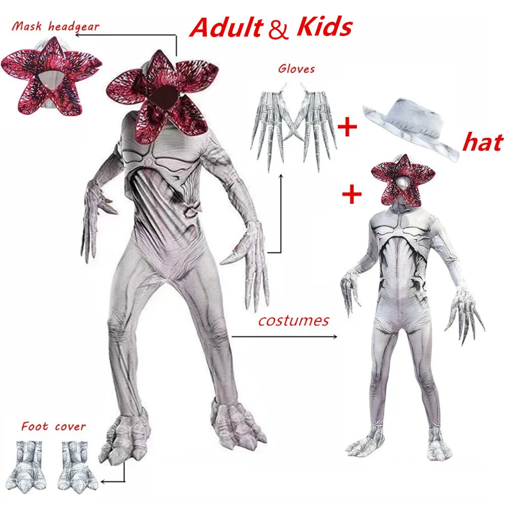 

2019 Halloween Costume for Kids/adults Stranger Things 3 Scary Demogorgon Fortress Cosplay Carnival Party Creepy Zombie Bodysuit