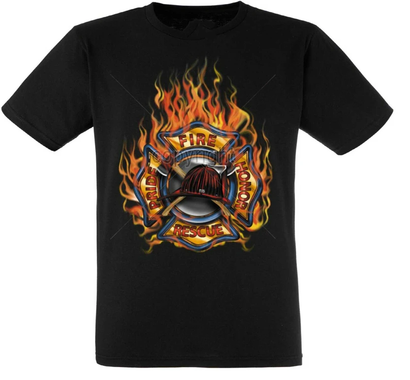 Camiseta En Negro Con Un Bomberos Motivo Modelo Fuego Rescue Sweatshirt Tee Shirt |