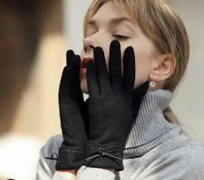 Перчатки для велоспорта, шерсть, зимние, для девушек, плюс бархат, толстые, теплые, для верховой езды, для вождения, сенсорный экран, функция CD50 Q02 - Цвет: K