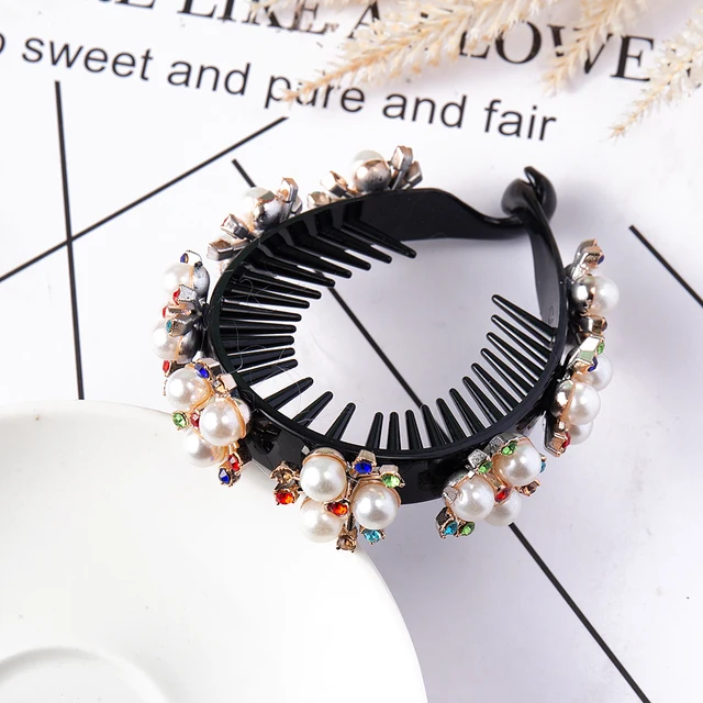FORWOT Women Elegant Luxury Rhinestone Tassel Ponytail Hair Claws Hair Clips Barrettes Hairpin Headband Fashion Hair Accessories Multicolor Pearl