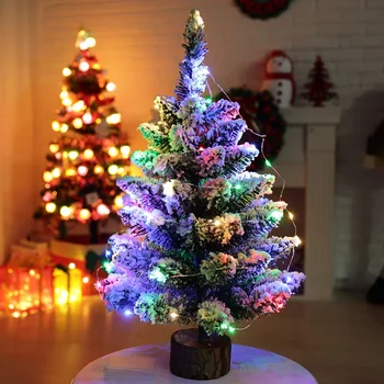 

50CM LED Christmas Pine Tree On Round Wooden Base With Battery Powered String Light Xmas Holiday Gift Tabletop Decor