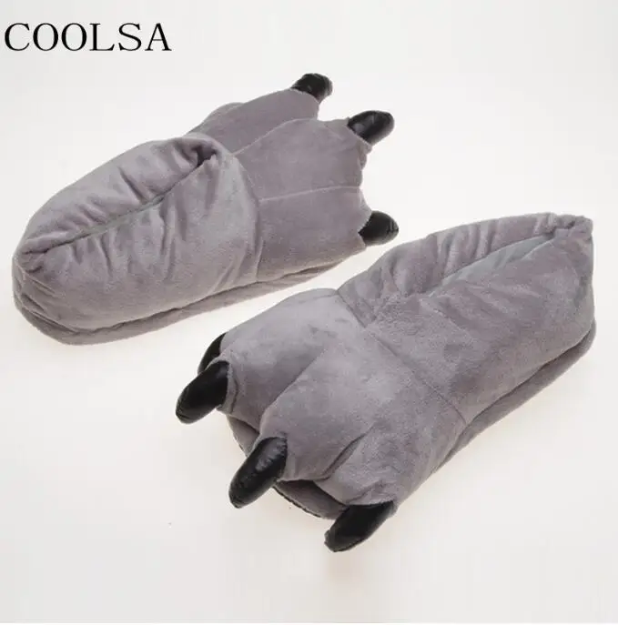 As shown COOLSA/Мужская зимняя хлопковая обувь; теплые домашние тапочки с черными лапами; мужские меховые шлепанцы; мужские меховые Вьетнамки; домашние милые плюшевые Тапочки - Цвет: As shown