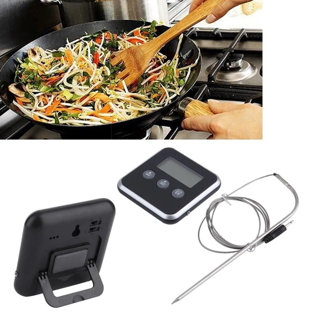 1Pc Digital Display C/F Food Thermometer Probe Timer Meter Household Cooking Kitchen BBQ Meat Light Weight Portable Compact