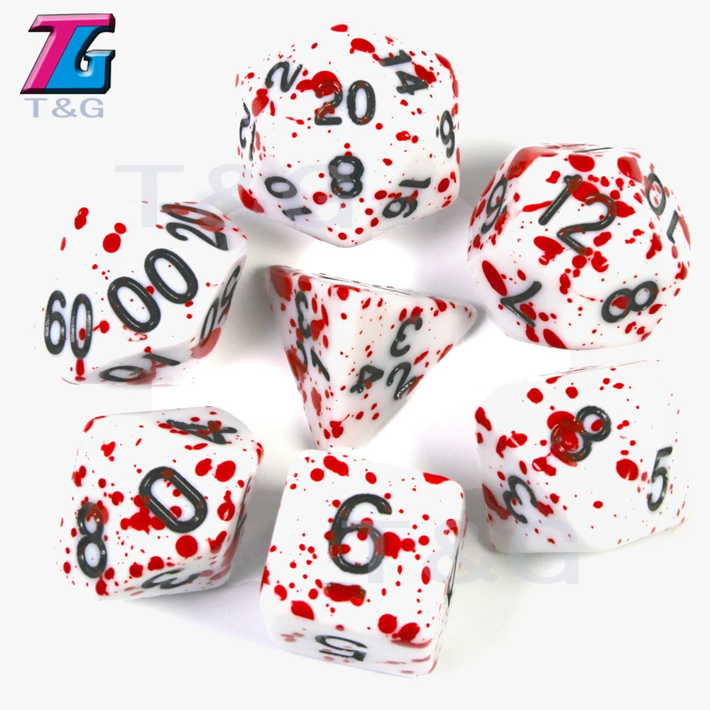 Withe Dice Red Ink7Pcs/набор многогранных игр TRPG для подземелий драконов непрозрачные D4-D20 многогранные кости Поп для настольной игры