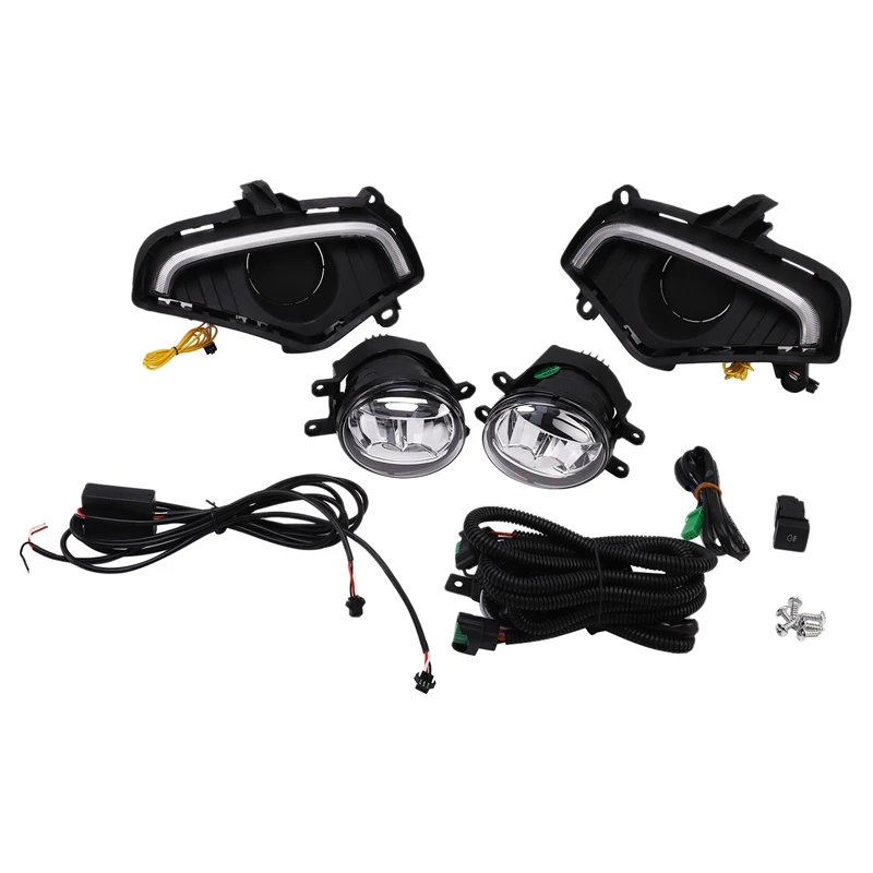 2Pcs DRL Fog Light Daytime Running Driving Lights Cover Grille Bezel Harness Switch Kits for Toyota RAV4 2019 2020 | Автомобили и