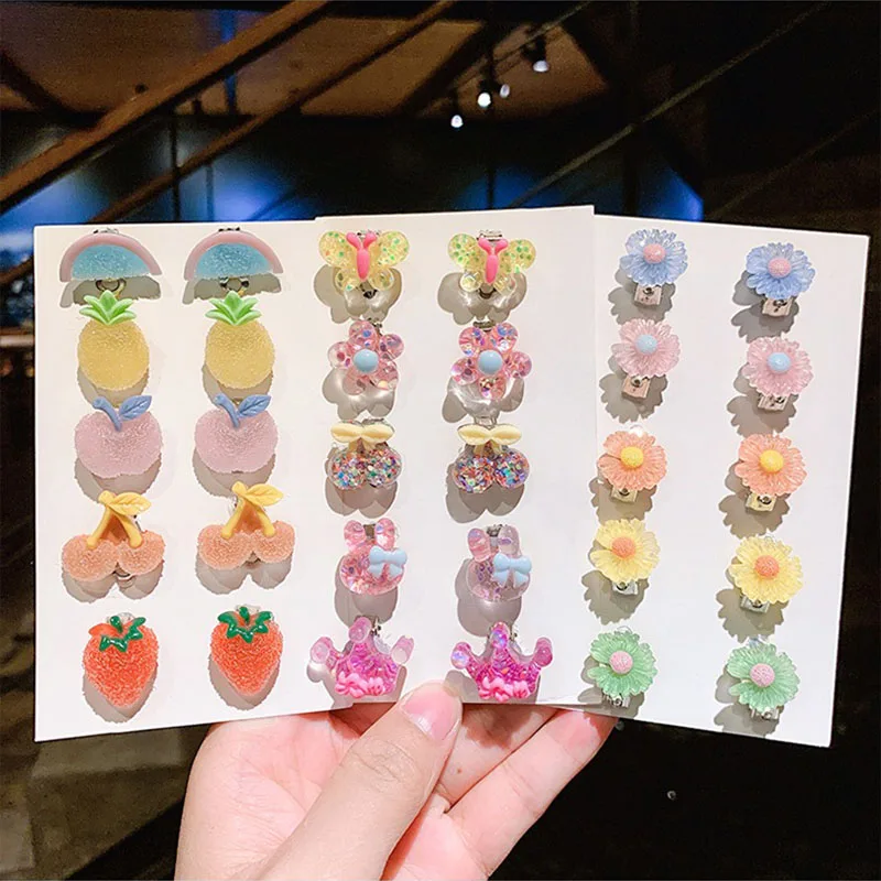 Resin Flower Animal Fruit Clip Earrings for Girls Children Student Ear Jewelry Women Ear Pins Earring Holeless Accessories