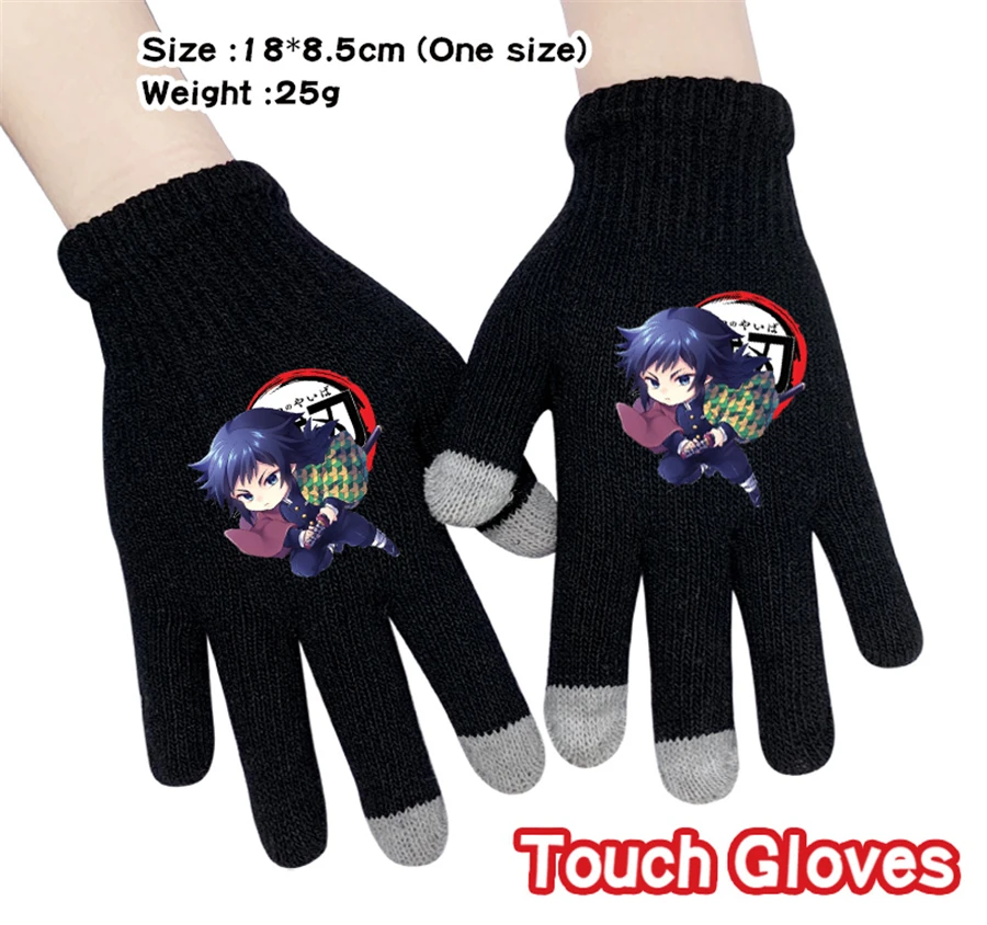 Demon Slayer Kimetsu no Yaiba перчатки зимние теплые сенсорный экран для мальчиков и девочек емкостный вязаный полный палец Косплей рукавицы мультфильм - Цвет: C