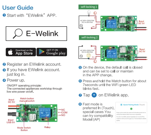 Description Picture 4 of itemUSB DC 5V /7-32V eWeLink Smart WiFi Switch Universal Relay Module 1CH Wireless Switch Timer Phone Remote Control For Google Home