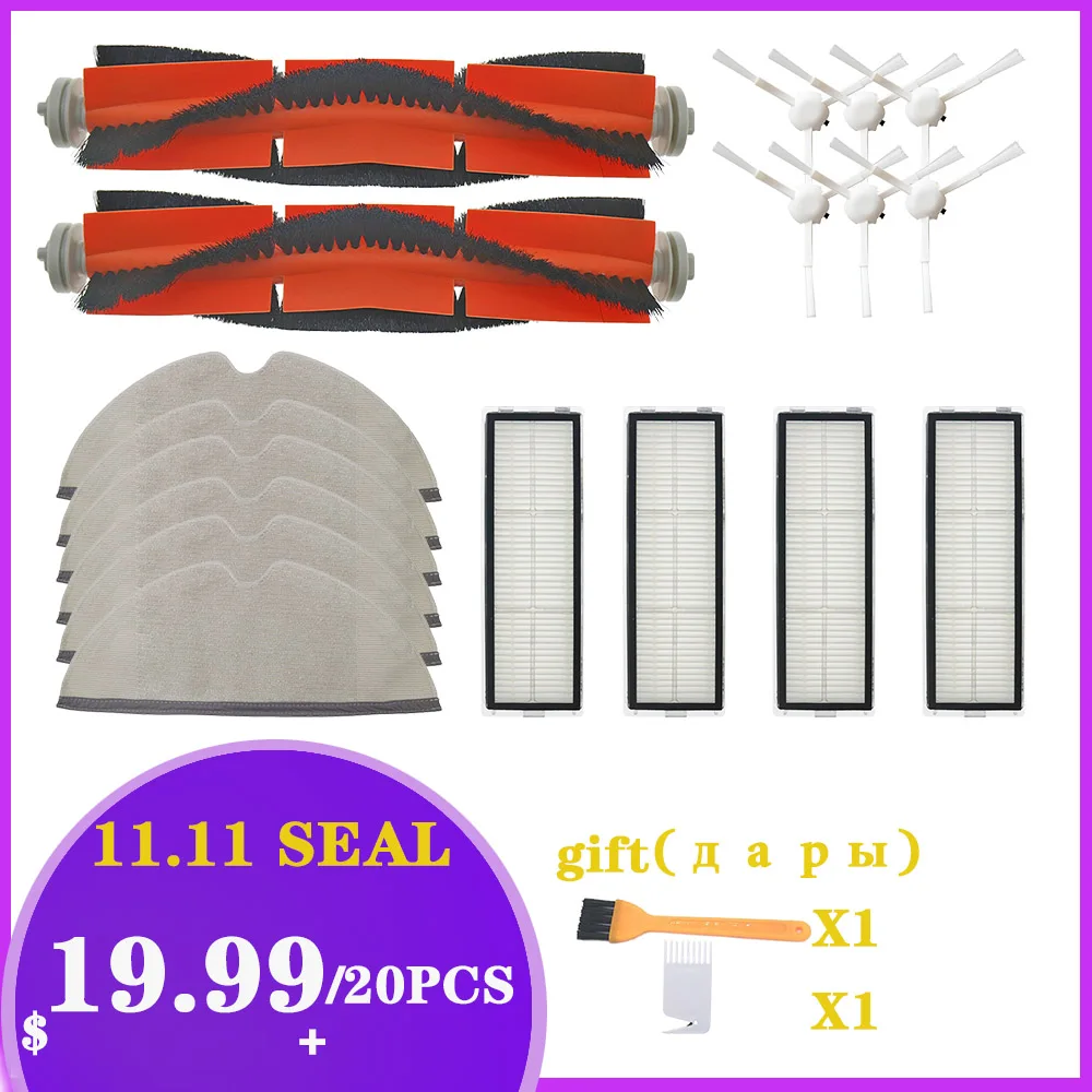 

for Xiaomi Mijia 1C / STYTJ01ZHM Robot Hepa Filter Main Brush Mop Cloth Replacement Kits Vacuum Cleaner Part Accessories 20PCS