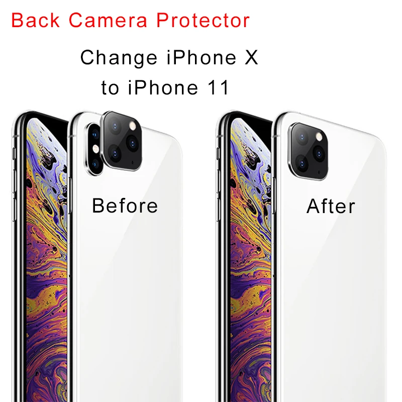 Сменная крышка для iPhone X XS MAX, Модифицированная металлическая наклейка, объектив камеры, поддельная камера для iPhone 11 Pro Max, защитное стекло