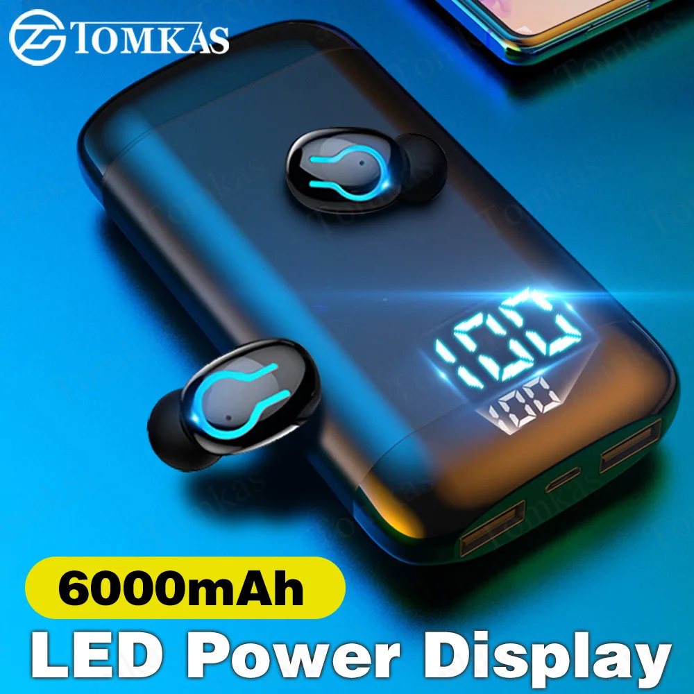 Беспроводные Bluetooth наушники TOMKAS светодиодный HD стерео спортивные