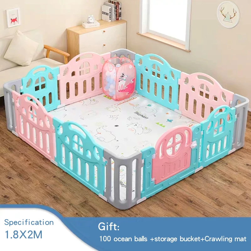 1.8x2 Pink Blue Детский манеж для детского бассейна, шарики для детского ограждения, детский манеж, безопасный барьер, подарок, 100 шт, пластиковый мяч и игровой коврик, M098 - Цвет: 1.8x2 Pink Blue