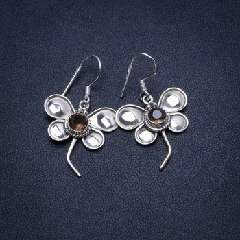 

Natural Smoky Quartz Butterfly Handmade Indian 925 Sterling Silver Earrings 1 1/2" T4802