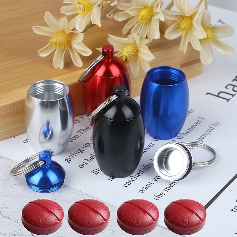 1pcs Outdoor Pocket Capsule Holder Container KeyRing Aluminum Pill Case Keychain Waterproof seal Medicine Organizer pill Box