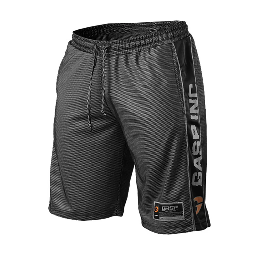 grey black Мужские спортивные шорты для фитнеса, мужские тонкие дышащие быстросохнущие сетчатые штаны, в полоску, подходящие по цвету, повседневные мужские штаны - Цвет: grey black